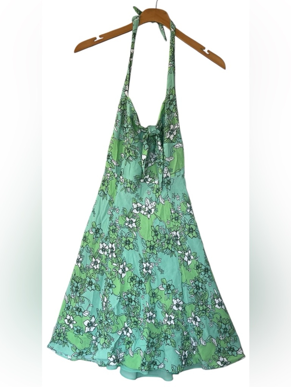 Vintage 90's Y2k Ann Taylor Loft Floral Halter Sun Dress Size 0 Green Spring